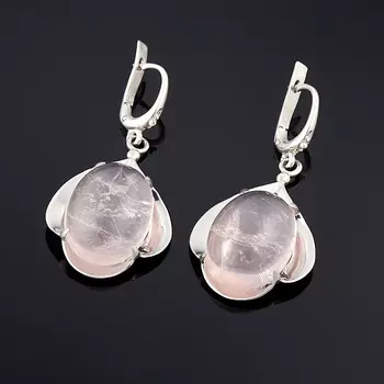 Серьги розовый кварц (серебро 925 пр. родир. бел.)
