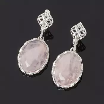 Серьги розовый кварц (серебро 925 пр. родир. бел.)