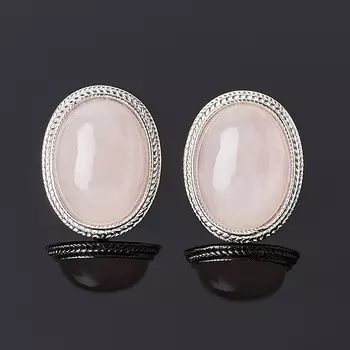 Серьги розовый кварц (серебро 925 пр. родир. бел.)