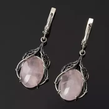 Серьги розовый кварц (серебро 925 пр. оксидир.)