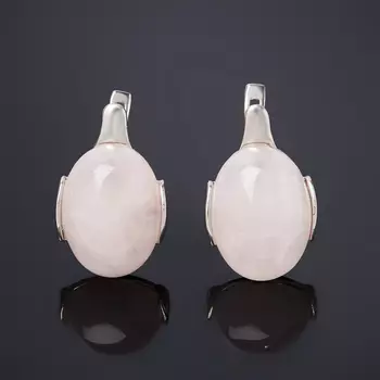 Серьги розовый кварц (серебро 925 пр. родир. бел.)