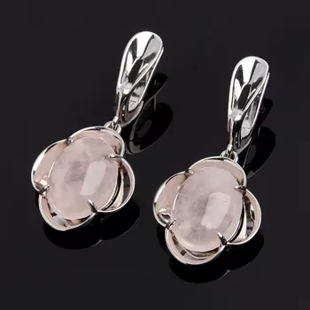 Серьги розовый кварц (серебро 925 пр. родир. бел.)