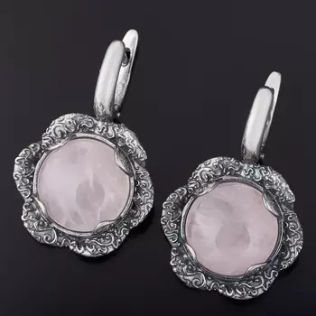 Серьги розовый кварц (серебро 925 пр. оксидир.)
