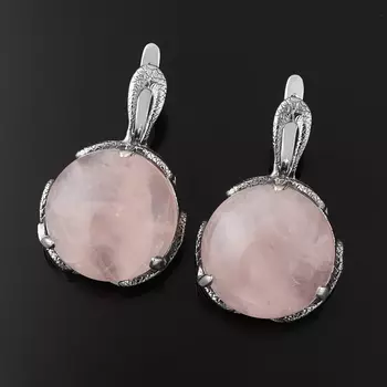 Серьги розовый кварц (серебро 925 пр. оксидир.)