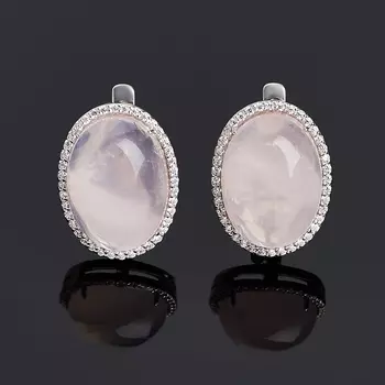 Серьги розовый кварц (серебро 925 пр. родир. бел.)