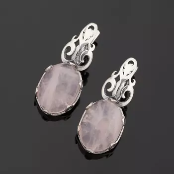 Серьги розовый кварц (серебро 925 пр. оксидир.)