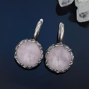 Серьги розовый кварц (серебро 925 пр. оксидир.)