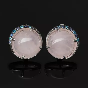 Серьги розовый кварц (серебро 925 пр. родир. бел.)