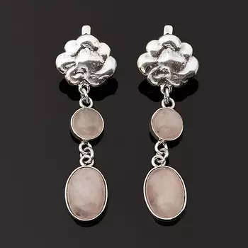Серьги розовый кварц (серебро 925 пр. оксидир.)