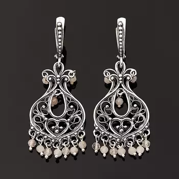 Серьги розовый кварц (серебро 925 пр. оксидир.) огранка