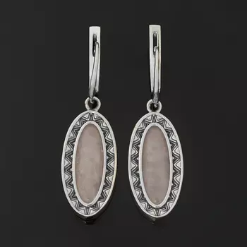 Серьги розовый кварц (серебро 925 пр. оксидир.)