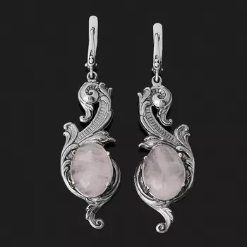 Серьги розовый кварц (серебро 925 пр. оксидир.)