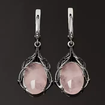 Серьги розовый кварц (серебро 925 пр. оксидир.)