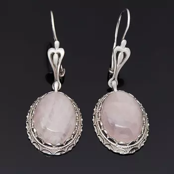 Серьги розовый кварц (серебро 925 пр. родир. бел.)