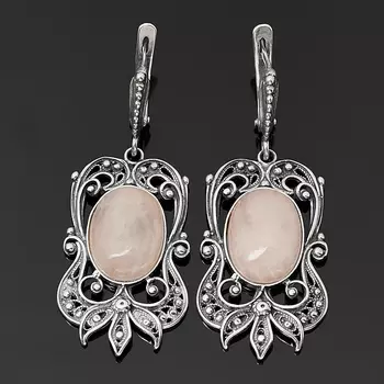Серьги розовый кварц (серебро 925 пр. оксидир.)