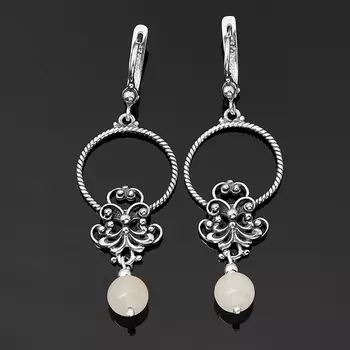 Серьги розовый кварц (серебро 925 пр. оксидир.)