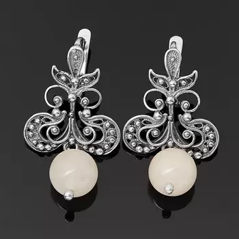 Серьги розовый кварц (серебро 925 пр. оксидир.)