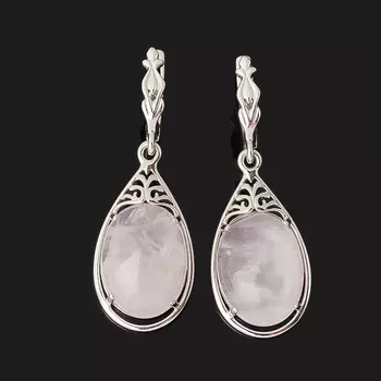 Серьги розовый кварц (серебро 925 пр. родир. бел.)