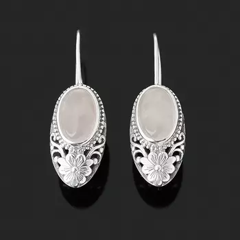 Серьги розовый кварц (серебро 925 пр. оксидир.)