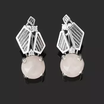 Серьги розовый кварц (серебро 925 пр. оксидир.)