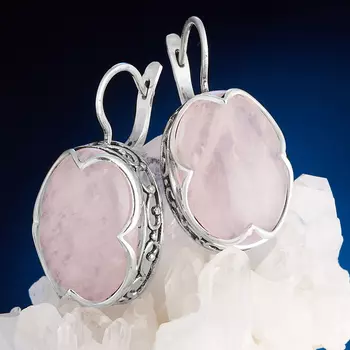Серьги розовый кварц (серебро 925 пр. оксидир.)