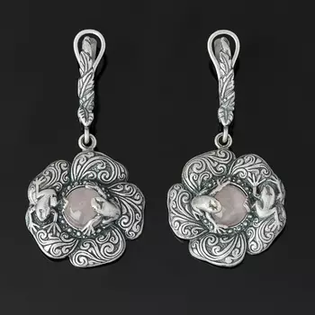 Серьги розовый кварц (серебро 925 пр. оксидир.)