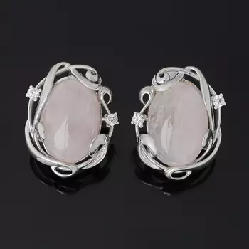 Серьги розовый кварц (серебро 925 пр. родир. бел.)