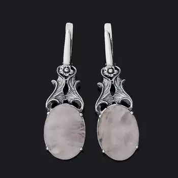 Серьги розовый кварц (серебро 925 пр. родир. бел.)