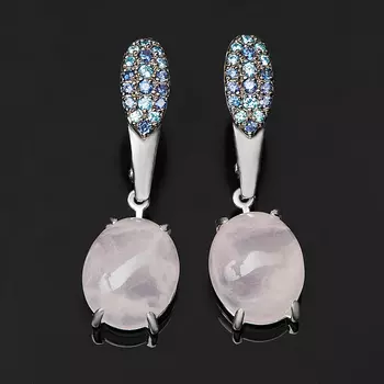 Серьги розовый кварц (серебро 925 пр. родир. бел.)