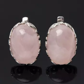 Серьги розовый кварц (серебро 925 пр. родир. бел.)