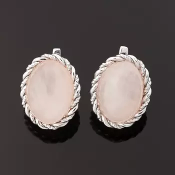 Серьги розовый кварц (серебро 925 пр. родир. бел.)