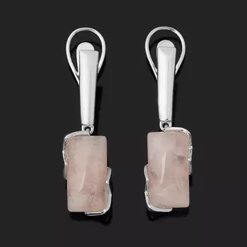 Серьги розовый кварц (серебро 925 пр. родир. бел.)