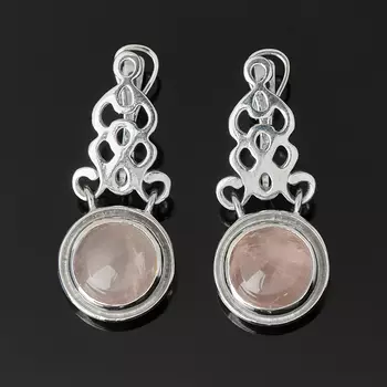 Серьги розовый кварц (серебро 925 пр. родир. бел.)