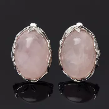Серьги розовый кварц (серебро 925 пр. родир. бел.)