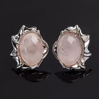 Серьги розовый кварц (серебро 925 пр. родир. бел.)