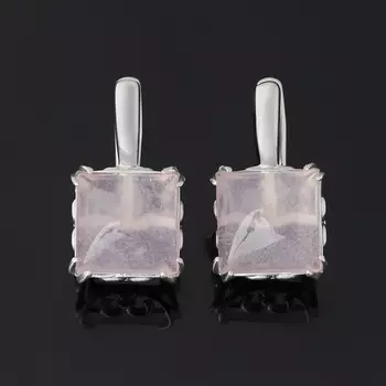Серьги розовый кварц (серебро 925 пр. родир. бел.)