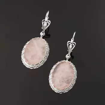 Серьги розовый кварц (серебро 925 пр. родир. бел.)