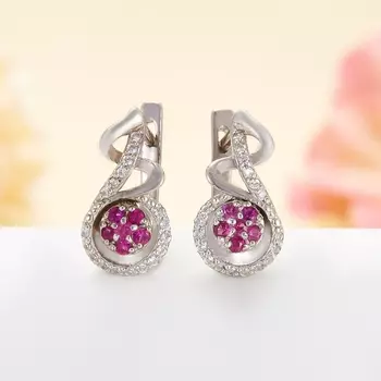Серьги рубин огранка (серебро 925 пр. родир. бел.)