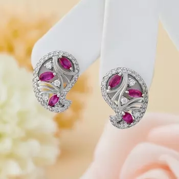 Серьги рубин огранка (серебро 925 пр. родир. бел.)