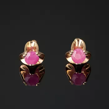 Серьги рубин (серебро 925 пр. позолота) пуссеты огранка