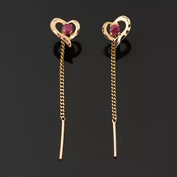 Серьги рубин (серебро 925 пр. позолота) протяжки огранка