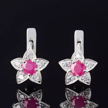 Серьги рубин (серебро 925 пр. родир. бел.) огранка