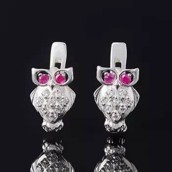 Серьги рубин (серебро 925 пр. родир. бел.) огранка