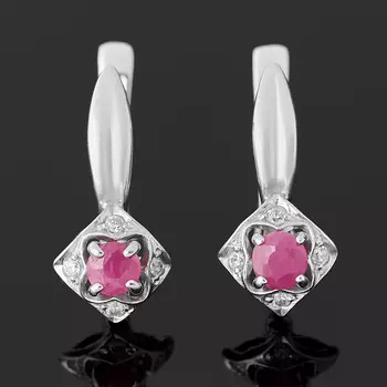 Серьги рубин (серебро 925 пр. родир. бел.) огранка