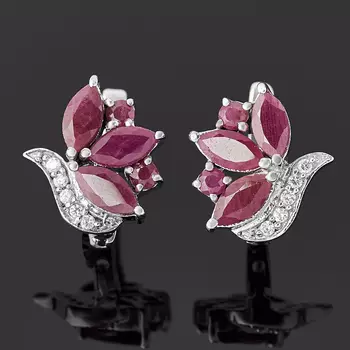 Серьги рубин (серебро 925 пр. родир. бел.) огранка