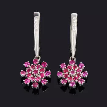 Серьги рубин (серебро 925 пр. родир. бел.) огранка