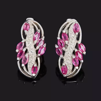 Серьги рубин (серебро 925 пр. родир. бел.) огранка