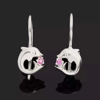 Серьги рубин (серебро 925 пр. родир. бел.) огранка