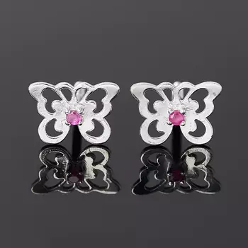 Серьги рубин (серебро 925 пр. родир. бел.) пуссеты огранка