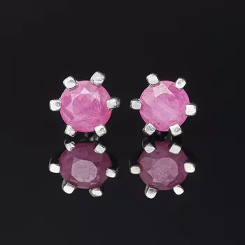 Серьги рубин (серебро 925 пр. родир. бел.) пуссеты огранка